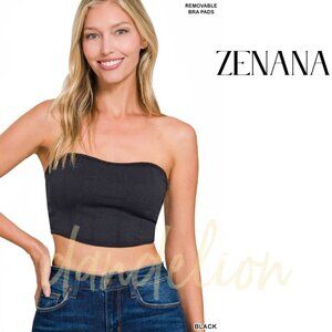 6383 ZENANA Black Sweetheart Stretch Seamless Tube Top w Bra Pads